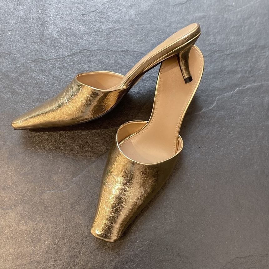 Faux Mules Leather Square Kitten Heel Toe