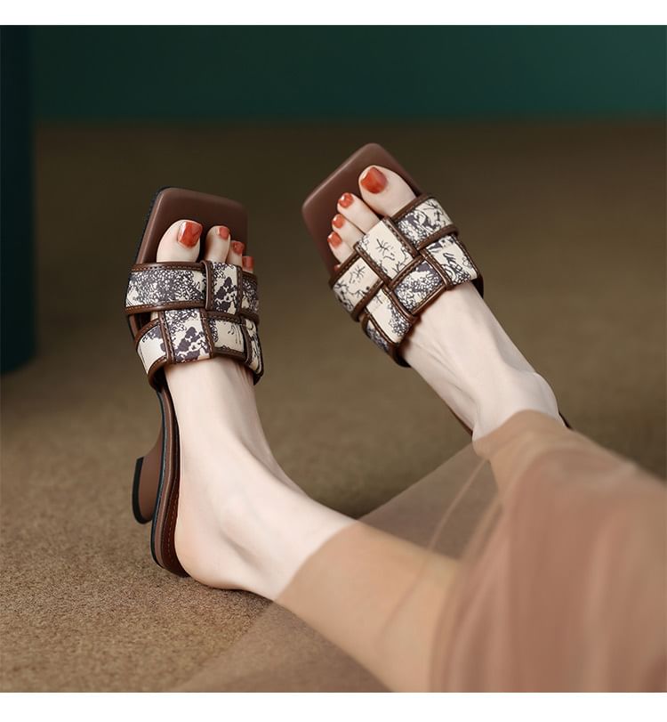 Woven Print Slide Heel Wedge Sandals