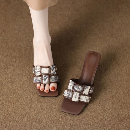 Woven Print Slide Heel Wedge Sandals