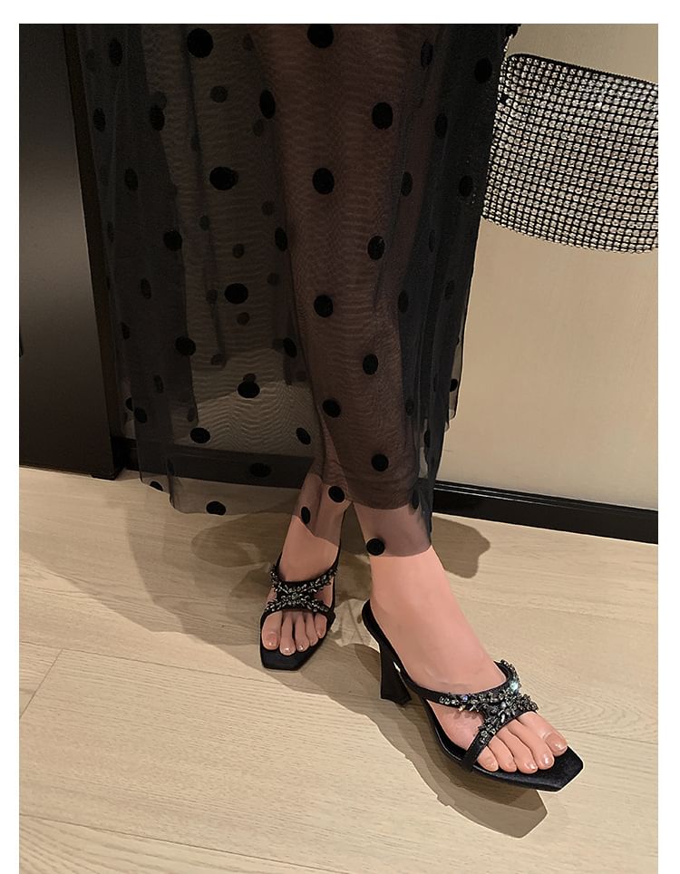 Cross Heel Slide High Rhinestone Criss Sandals