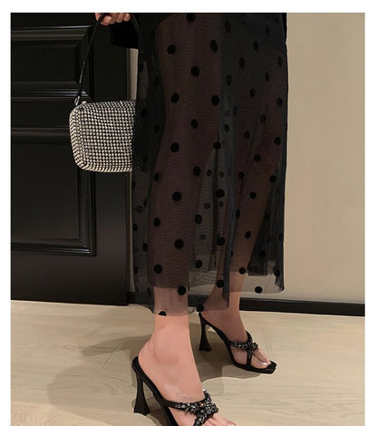 Cross Heel Slide High Rhinestone Criss Sandals