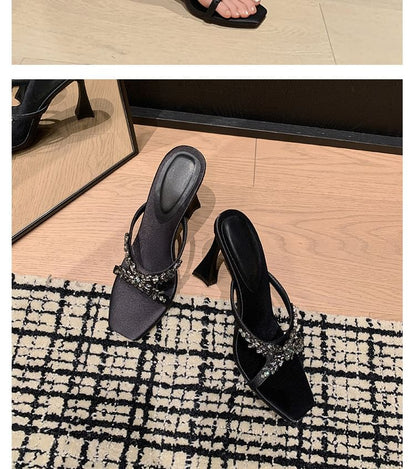 Cross Heel Slide High Rhinestone Criss Sandals