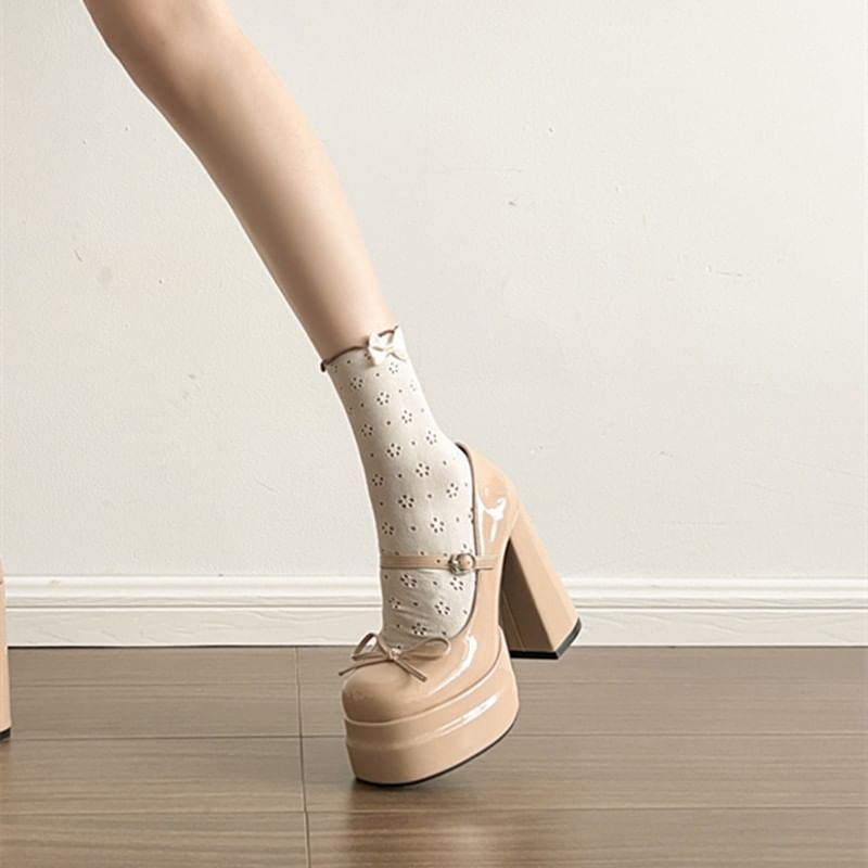 Chunky Platform Bow Mary Shoes Heel Jane