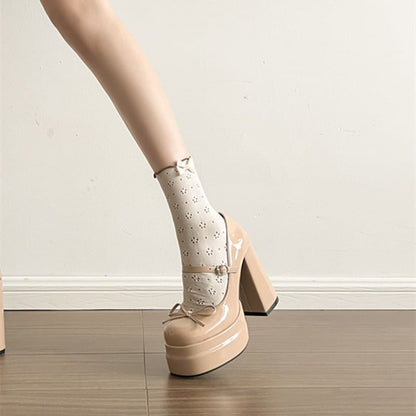 Chunky Platform Bow Mary Shoes Heel Jane
