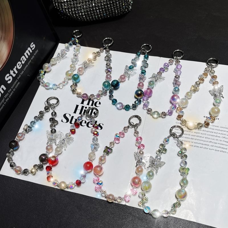 Faux Strap Butterfly Wrist Beaded Crystal Phone