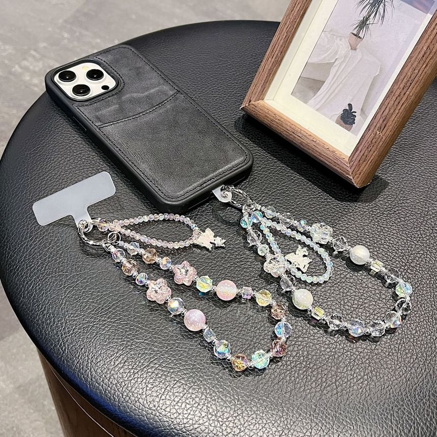 Butterfly Pad with Wrist Phone Faux Crystal Lanyard Strap Beaded