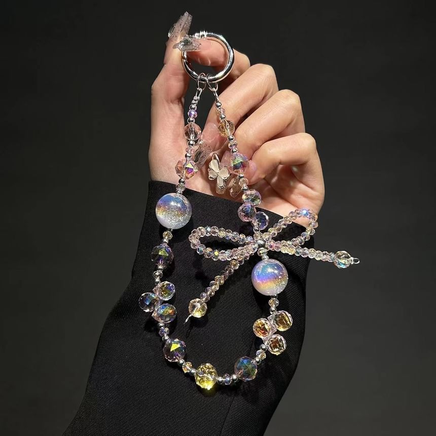 Strap Phone Beaded Crystal Bow Faux Wrist