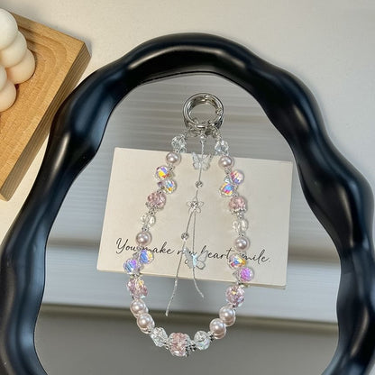 Strap Pad Faux Phone Butterfly with Wrist Lanyard Pearl