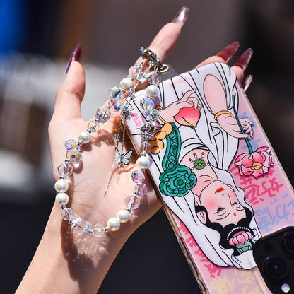 Strap Pad Faux Phone Butterfly with Wrist Lanyard Pearl