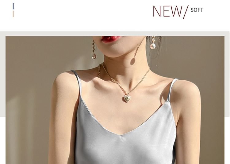 A-Line Strap Satin Dress V-Neck Plain Midi Spaghetti