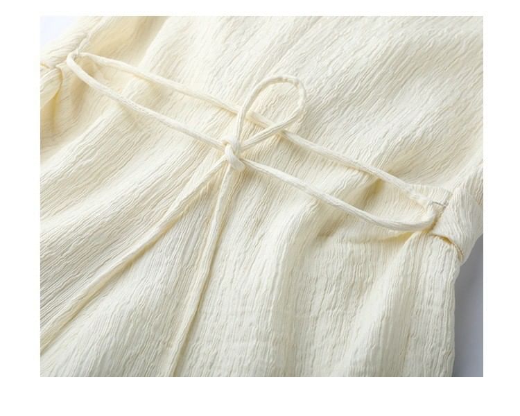 V-Neck Rise High Tank Plain Leg Knot Wide Top Pants Slit /