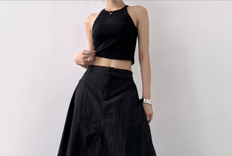 Rise A-Line High Maxi Slit Plain Skirt