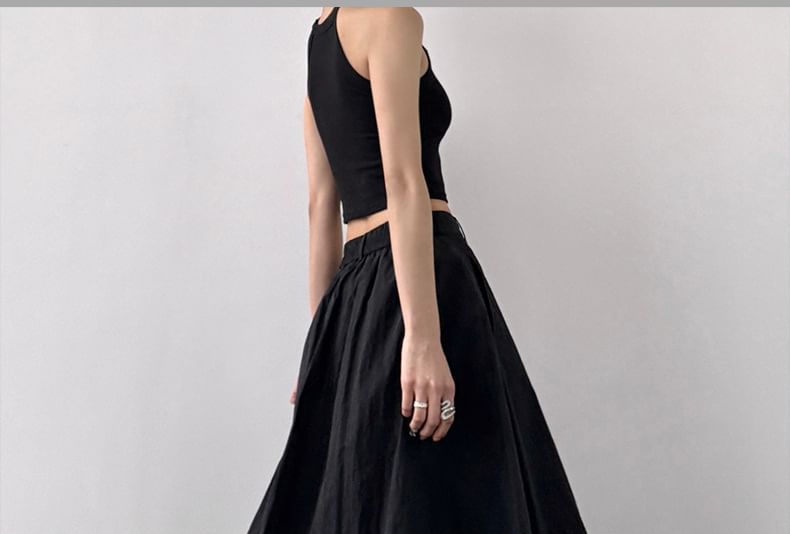 Rise A-Line High Maxi Slit Plain Skirt