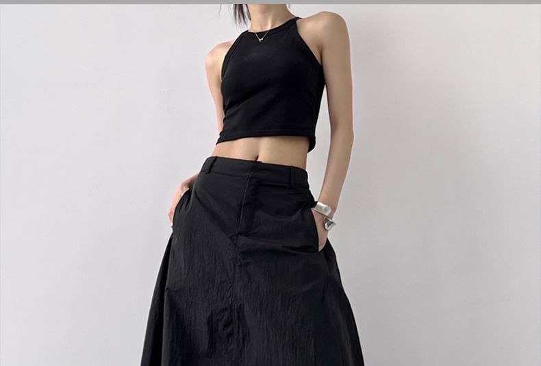 Plain A-Line Skirt Maxi Slit Rise High