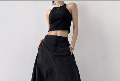 Plain A-Line Skirt Maxi Slit Rise High
