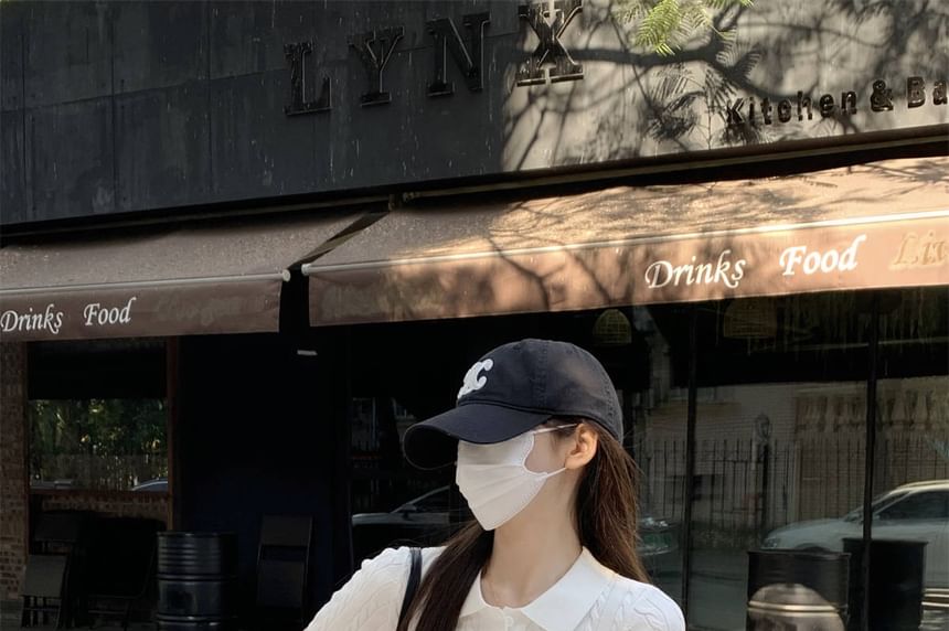 Crop Shirt Polo Plain Cable Knit Short-Sleeve