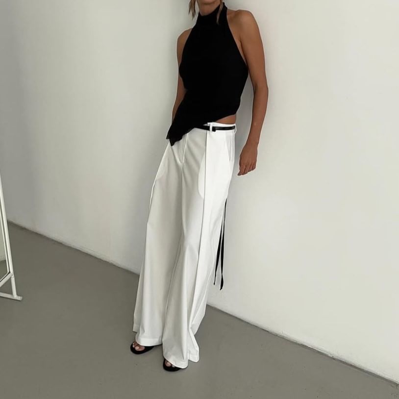 Asymmetrical Halter Mock Fit Plain Back Open Top Neck Slim Crop