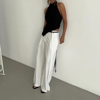 Asymmetrical Halter Mock Fit Plain Back Open Top Neck Slim Crop