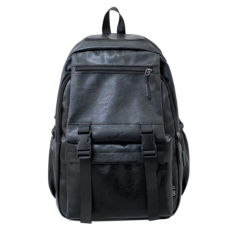 Faux Plain Zip Backpack Leather