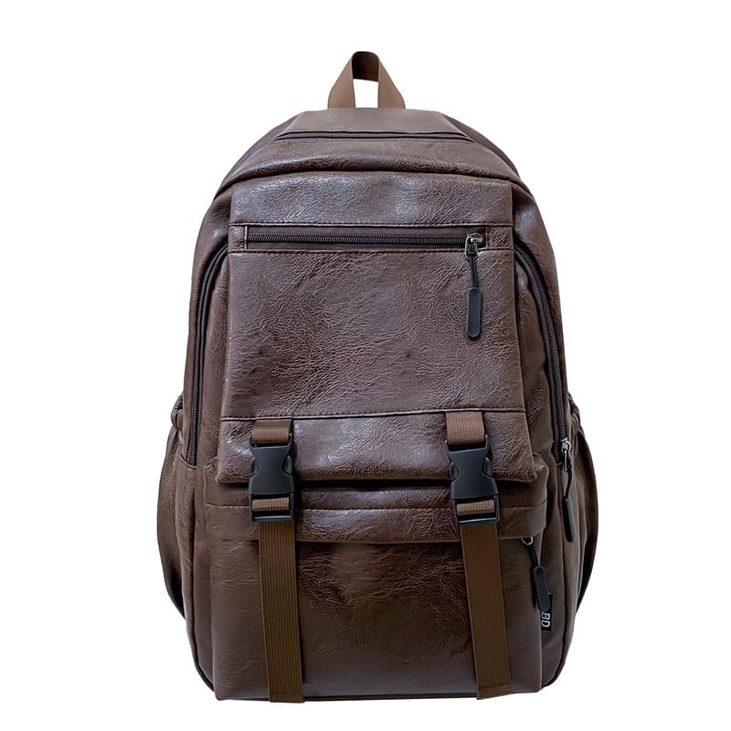 Faux Plain Zip Backpack Leather