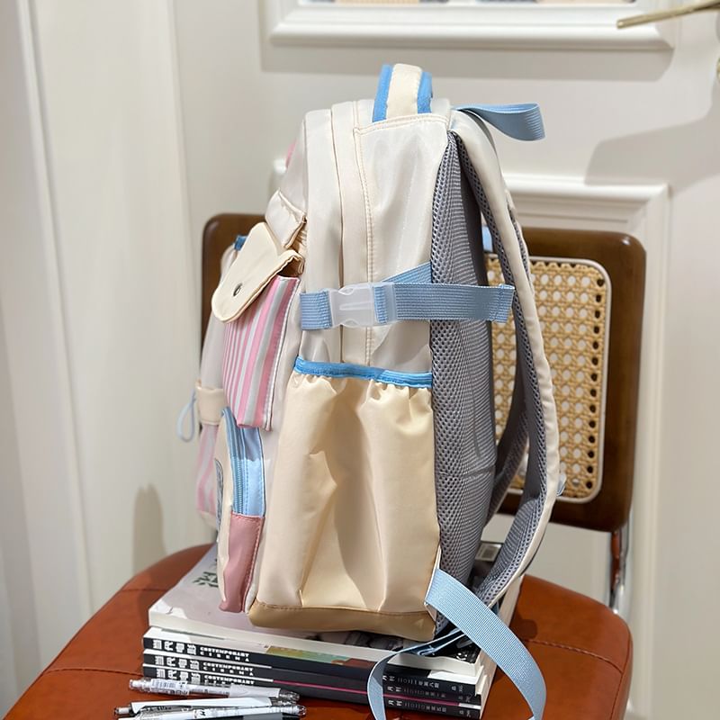 Panel Plaid Zip Backpack