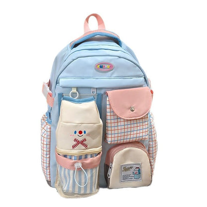 Panel Plaid Zip Backpack