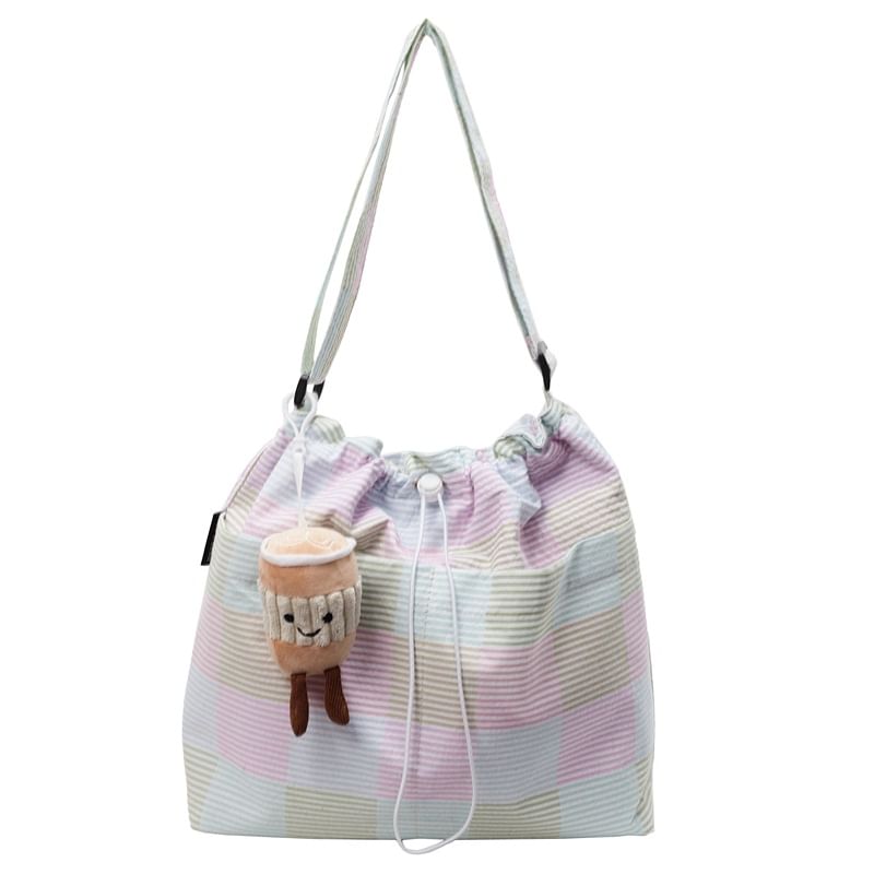 Crossbody Plaid Drawstring Bag
