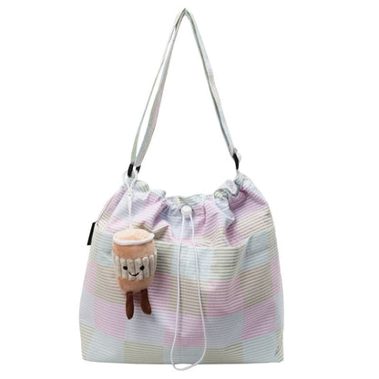 Crossbody Plaid Drawstring Bag