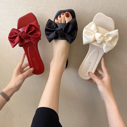 Satin Slide Bow Sandals