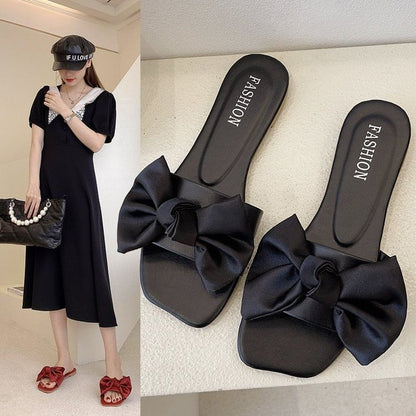 Satin Slide Bow Sandals
