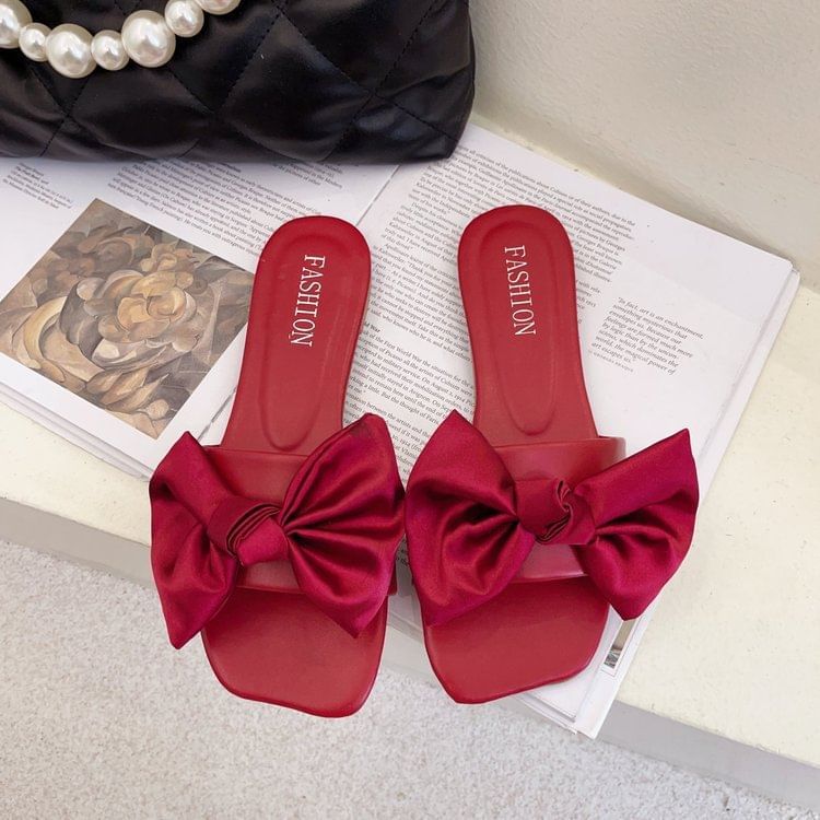 Satin Slide Bow Sandals