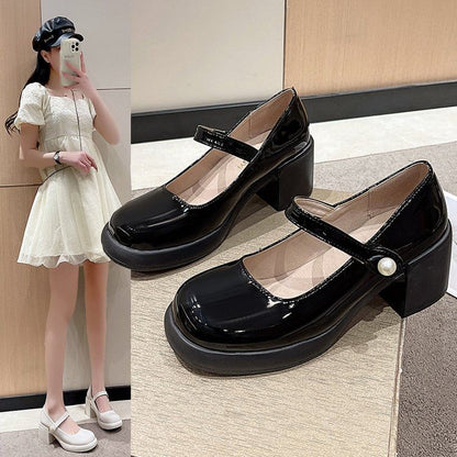 Block Mary Platform Pumps Heel Jane