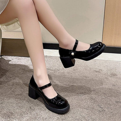 Block Mary Platform Pumps Heel Jane