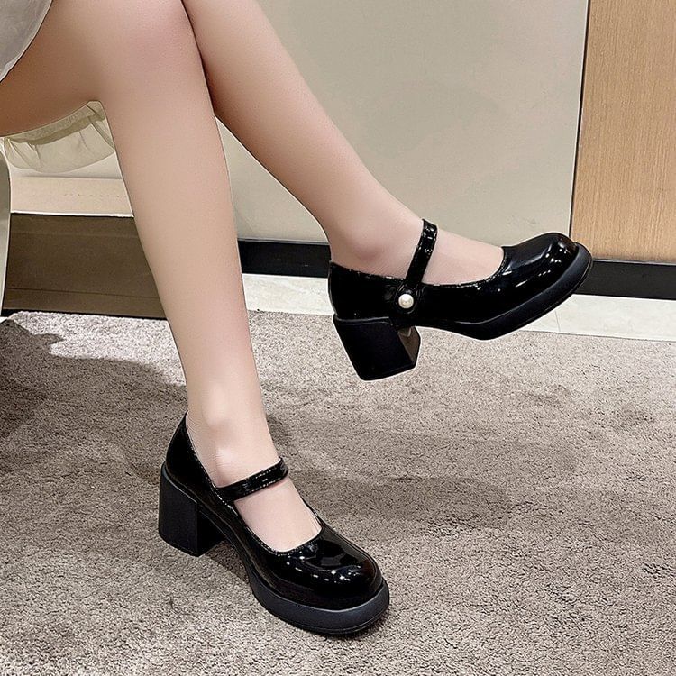 Block Mary Platform Pumps Heel Jane