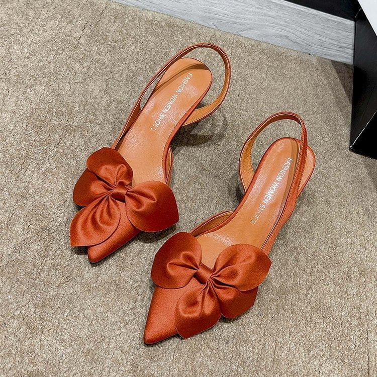 Bow Toe Pumps Pointed Satin Slingback