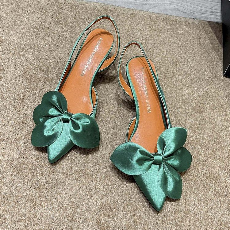 Bow Toe Pumps Pointed Satin Slingback