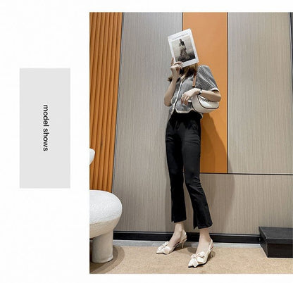 Bow Toe Pumps Pointed Satin Slingback