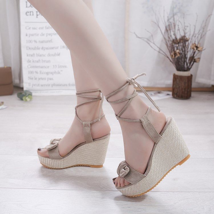Platform Bow Wedge Sandals Tie-Up