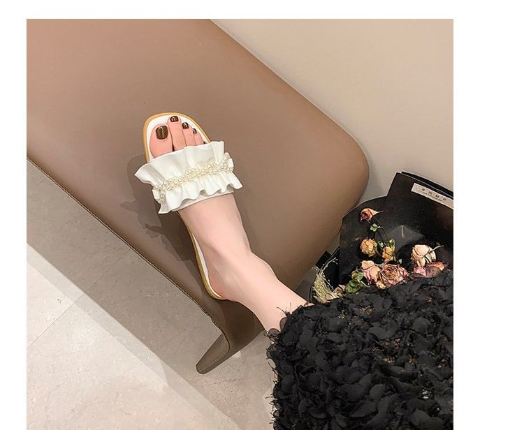 Ruffle Faux Pearl Sandals Slide