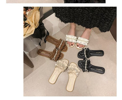 Ruffle Faux Pearl Sandals Slide