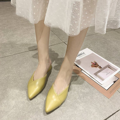 Toe Pointed Leather Mules Faux