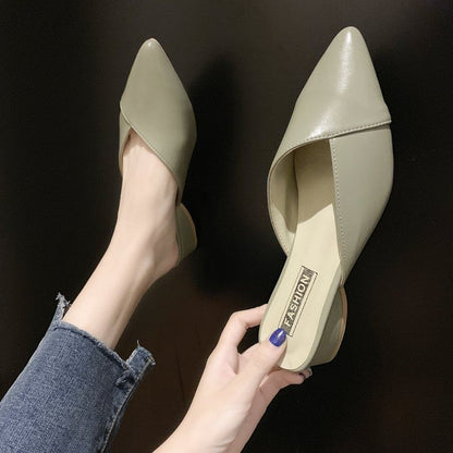 Toe Pointed Leather Mules Faux