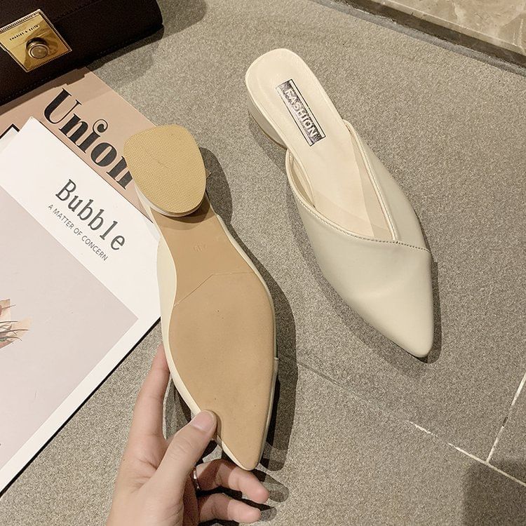 Toe Pointed Leather Mules Faux