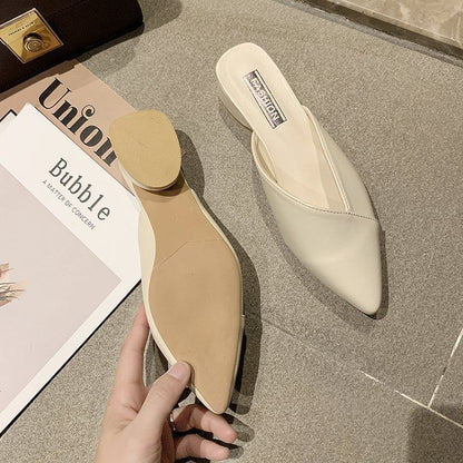 Toe Pointed Leather Mules Faux