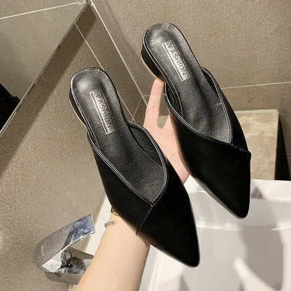 Toe Pointed Leather Mules Faux