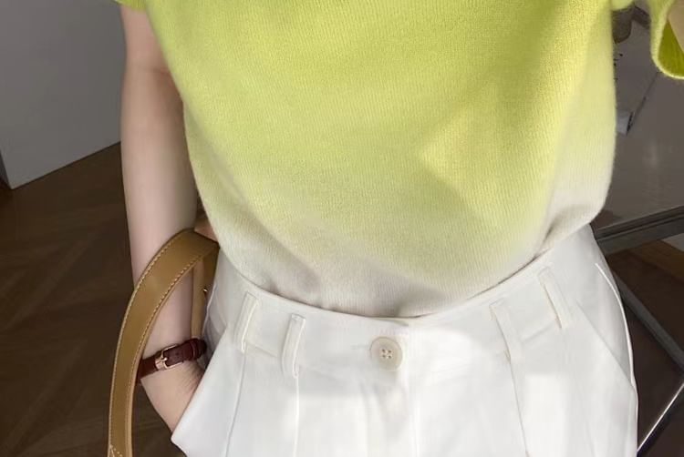 Gradient Top Short-Sleeve Crew Neck Knit