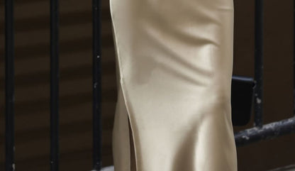 Satin Slit Rise Skirt High Midi Plain Pencil
