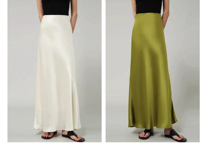 Skirt Maxi Waist A-Line High Plain Satin