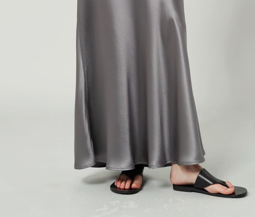 Skirt Maxi Waist A-Line High Plain Satin