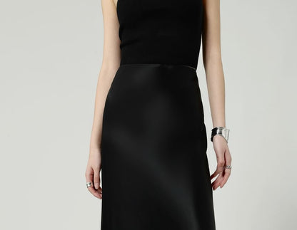 Skirt Maxi Waist A-Line High Plain Satin